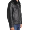 Simple Black Leather Jacket with Fur Collar Side Look