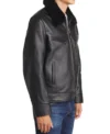 Simple Black Leather Jacket with Fur Collar Side Look