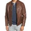 Simple Brown Leather Cafe Racer Jacket for Men