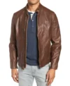 Simple Brown Leather Cafe Racer Jacket for Men