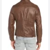 Simple Brown Leather Cafe Racer Jacket for Men Back