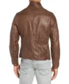 Simple Brown Leather Cafe Racer Jacket for Men Back