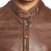 Simple Brown Leather Cafe Racer Jacket for Men Closer