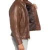 Simple Brown Leather Cafe Racer Jacket for Men Side Look