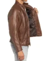 Simple Brown Leather Cafe Racer Jacket for Men Side Look