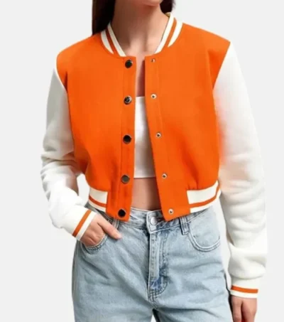 Solvanna Orange Wool Varsity with White Sleeves Jacket