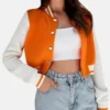 Solvanna Orange Wool Varsity with White Sleeves Jacket Front