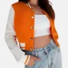 Solvanna Orange Wool Varsity with White Sleeves Jacket Sale