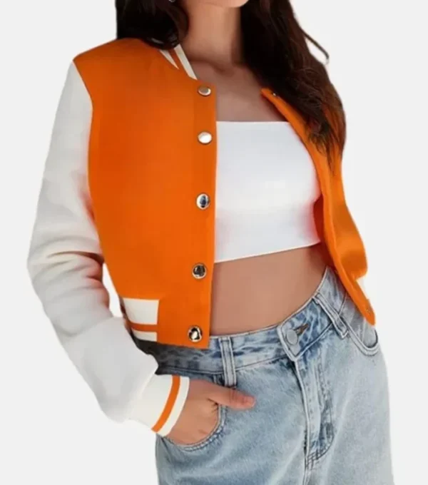 Solvanna Orange Wool Varsity with White Sleeves Jacket Sale