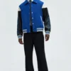 Stormline Blue Wool Bomber Jacket Front