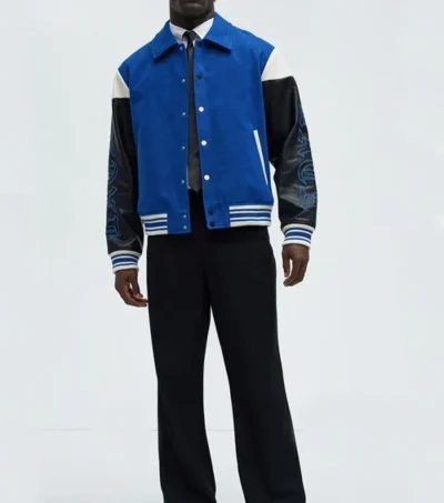 Stormline Blue Wool Bomber Jacket Front