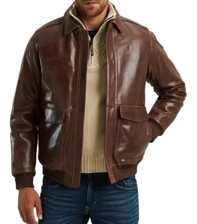 Stylish Brown Bomber Leather Jacket