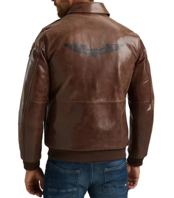 Stylish Brown Bomber Leather Jacket Back