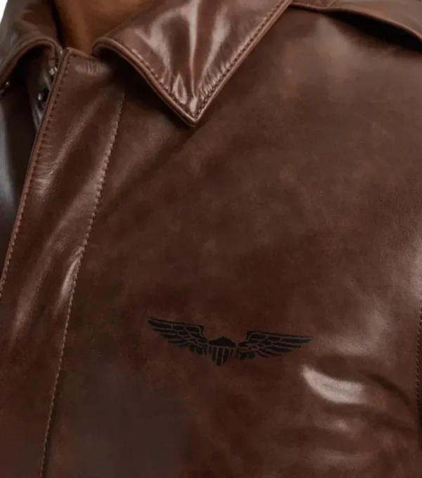 Stylish Brown Bomber Leather Jacket Closer