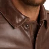Stylish Brown Bomber Leather Jacket Collar