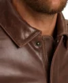 Stylish Brown Bomber Leather Jacket Collar