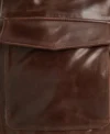Stylish Brown Bomber Leather Jacket Pocket Pic