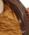 Stylish Brown Bomber Leather Jacket Pocket Pic