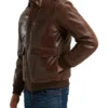 Stylish Brown Bomber Leather Jacket Side Look