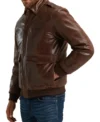 Stylish Brown Bomber Leather Jacket Side Look