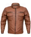 Stylish Brown Leather Biker Jacket Front