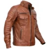 Stylish Brown Leather Biker Jacket Side Look