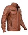 Stylish Brown Leather Biker Jacket Side Look