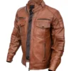 Stylish Brown Leather Biker Jacket on Sale
