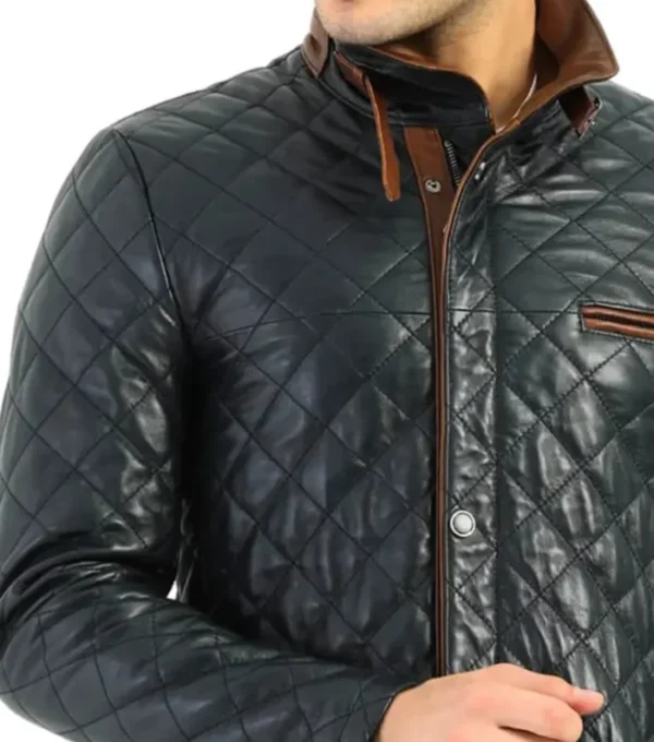 Stylish Quilted Leather Jacket for Men Closer