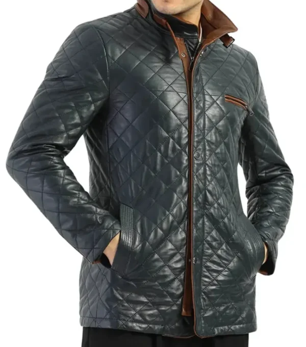 Stylish Quilted Leather Jacket for Men Front