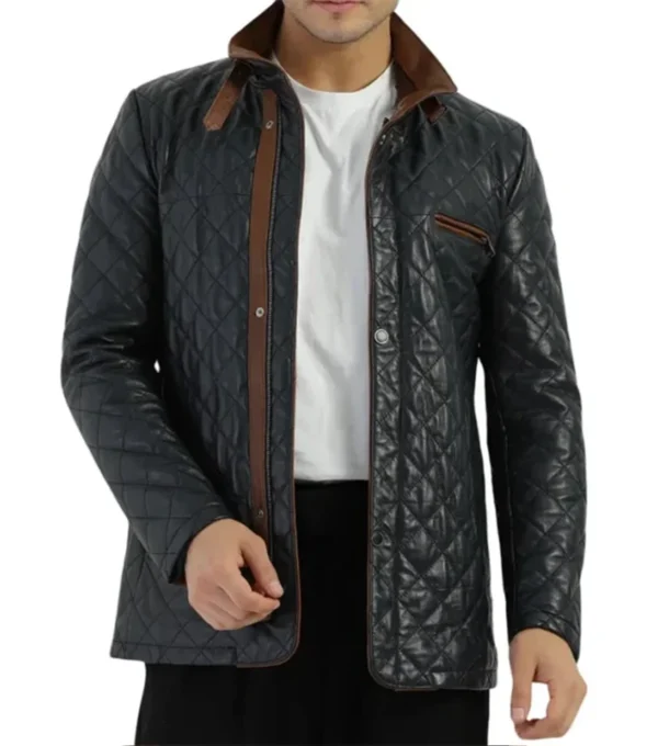 Stylish Quilted Leather Jacket for Men Front Look