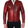 Stylish Red Leather Cafe Racer Jacket