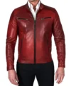 Stylish Red Leather Cafe Racer Jacket