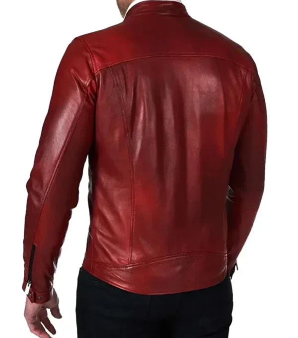 Stylish Red Leather Cafe Racer Jacket Back