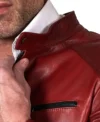 Stylish Red Leather Cafe Racer Jacket Closer