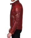 Stylish Red Leather Cafe Racer Jacket on Sale