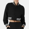 Talvera Cropped Black Wool Snap Varsity Jacket
