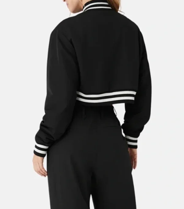 Talvera Cropped Black Wool Snap Varsity Jacket Back