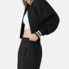 Talvera Cropped Black Wool Snap Varsity Jacket Side Look