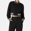 Talvera Cropped Black Wool Snap Varsity Jacket on Sale