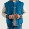 Tarell Blue and White Wool Snap Varsity Jacket