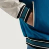 Tarell Blue and White Wool Snap Varsity Jacket CLoser