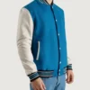 Tarell Blue and White Wool Snap Varsity Jacket Side Look