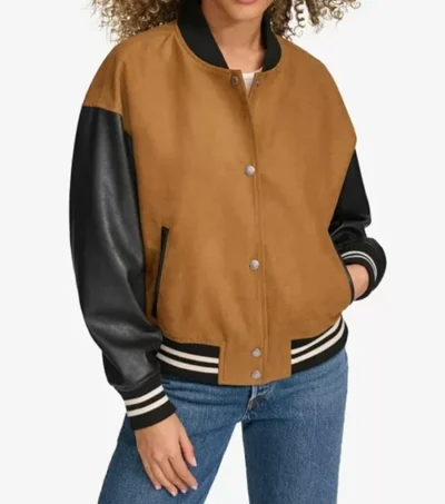 Velmira Brown Wool Letterman with Black Sleeves Jacket