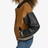 Velmira Brown Wool Letterman with Black Sleeves Jacket Side Look