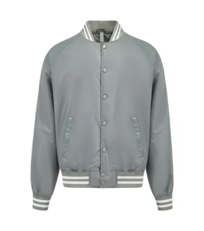 Velmira Grey Bomber Satin Jacket