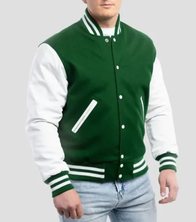 Verdant Green and White Varsity Jacket