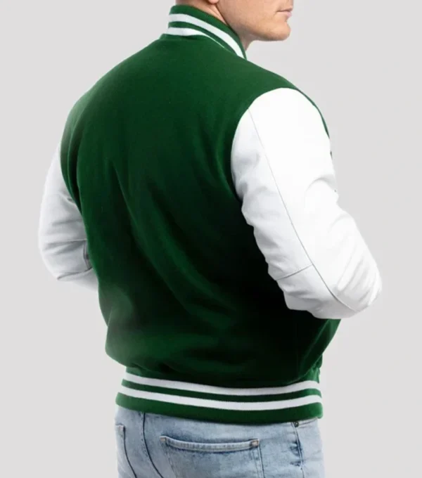 Verdant Green and White Varsity Jacket Back