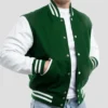 Verdant Green and White Varsity Jacket Side Look
