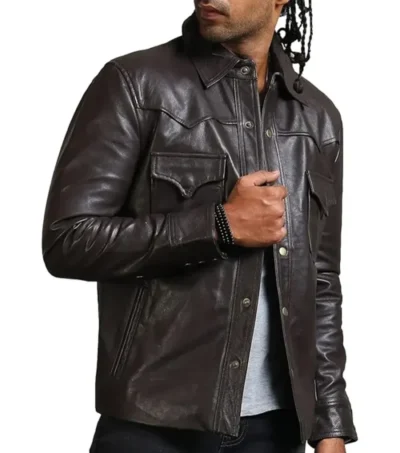Vintage Brown Leather Trucker Jacket for Men
